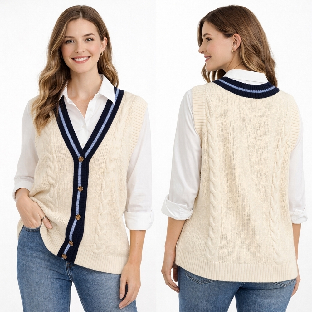 TORRID Cable Knit V-Neck Sweater Vest Womens Large Cream Preppy Academia